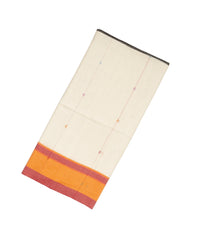 Off White & Black Handloom Bengal Cotton Saree With Floral Buttas-BG1305