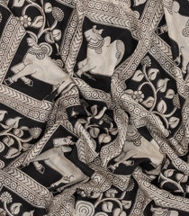 Black Printed Kalamkari Cotton Saree With Zari Border-KAL1219