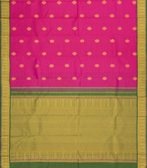 Hot Pink Handloom Korvai Kanchipuram Silk Saree With Stripes & Buttas-KA15006