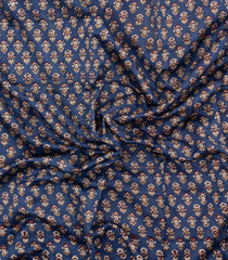 Blue Printed Chanderi Cotton Saree With Zari Border-CC1628