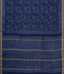 Indigo Printed Chanderi Cotton Saree With Floral Motifs-CC1777