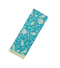 Turquoise Woven Chanderi Cotton Saree With Printed Motifs-CC1698