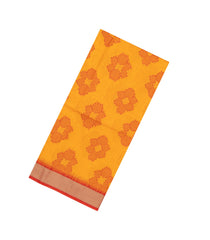 Mustard Woven Art Dupion Saree With Printed Floral Motifs-BL4934