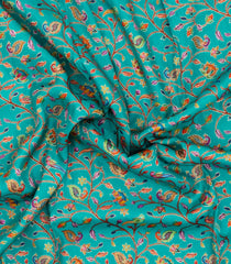 Turquoise Printed Blended Viscose Saree With Position Printed Floral Motifs-BL5988