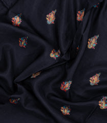 Black Printed Blended Viscose Saree With Position Printed Floral Motifs-BL5985