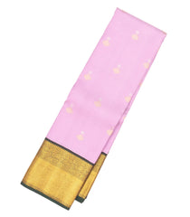 Baby Pink Handloom Korvai Kanchipuram Silk Saree With Buttas & Black Border-KA13077