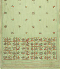 Light Green Embroidered Synthetic Linen Saree With Elephant Motifs-SY0564