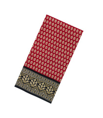 Crimson Printed Jaipur Cotton Saree With Floral Motifs & Contrast Border-JC1804
