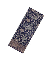 Navy Blue Printed Chanderi Cotton Saree With Zari Border-CC1518