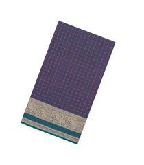 Teal Handloom Silk Cotton Saree With Dotted Checks-SC3928