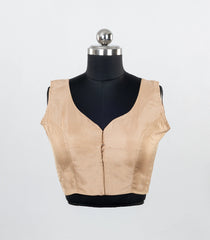 Taupe Readymade Sleeveless Blended Silk Blouse With Sweetheart Neck-RB5212