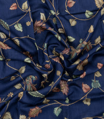 Navy Blue Printed Tussar Silk Saree With Kalamkari Motifs-TU3629