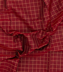 Crimson Handloom Silk Cotton Saree With Zari Checks & Contrast Border-SC4256