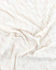 White Woven Linen Saree With Chevron Stripes-LI0712