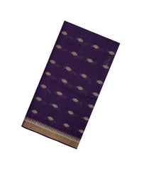 Dark Purple Woven Tussar Silk Saree With Floral Motifs & Contrast Border-TU3543