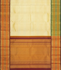 Sandal Handloom Korvai Kanchipuram Silk Saree With Motifs Zari Stripes-KA16679
