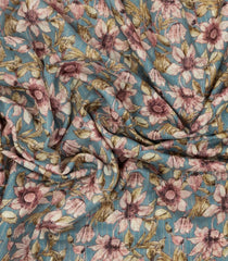 Light Blue Printed Synthetic Dola Silk Saree With Zari Border-BL5090