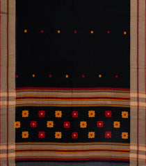 Black Handloom Bengal Cotton Saree With Buttas-BG1929-Black