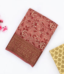 Dusty Pink Handloom Chanderi Cotton Saree With Printed Floral Motifs