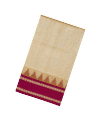 Sandal Handloom Korvai Silk Cotton Saree With Crimson Border-SC4426