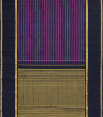 Purple & Navy Handloom Kanchipuram Silk Saree With Stripes-KA14830