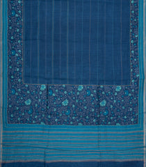 Blue Printed Tussar Silk Saree With Floral Motifs In Border-TU3678