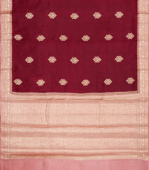 Crimson Woven Banarasi Poona Silk Saree With Zari Buttas & Contrast Border-BP1024