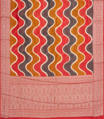 Red & Rust  Printed Chanderi Cotton Saree With Zari Border-CC1475