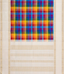 Multicolour Handloom Kanchipuram Silk Saree With Off White Border-KA16613
