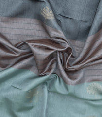 Grey Woven Kora Soft Silk Saree With Stripes & Buttas-SO4737