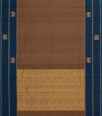 Brown Handloom Kanchi Cotton Saree With Checks & Contrast Border-KC1682