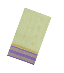 Light Green Handloom Silk Cotton Saree With Zari Stripes & Buttas-SC4501