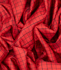 Red Handwoven Tussar Silk Saree With Checks-Red