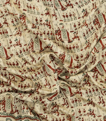 Taupe Printed Jaipur Cotton Saree With Elephant Motifs-JC1546