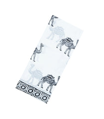 White Printed Jaipur Cotton Saree With Camel Motifs-JC1500