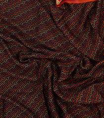 Black Woven Pure Silk Saree With Printed Geometric Motifs-PS0666