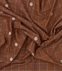 Brown Handloom Bengal Cotton Saree With Checks & Buttas-BG1657