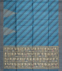 Blue Printed Tussar Silk Saree With Buttas & Printed Pallu-TU3660