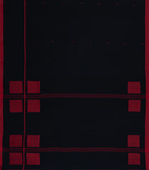 Black Handloom Bengal Cotton Saree With Buttas & Contrast Border-BG1974
