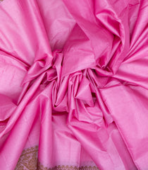 BubbleGum Pink Woven Tussar Silk Saree With Silk Thread Work Border-TU2963