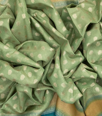 Cardamom Green Woven Banarasi Tissue Saree With floral Motifs-BE1544