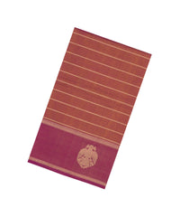 Dusty Peach Handloom Silk Cotton Saree With Veldhari Stripes-SC4366