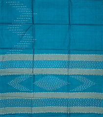 Steel Blue Woven Tussar Silk Saree With Chevron Stripes-Steel Blue