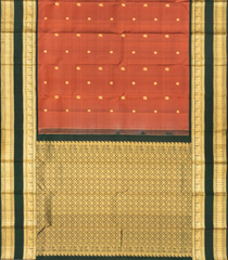 Rust Handloom Kanchipuram Silk Saree With Annam Motifs-KA13288