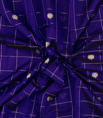 Dark Blue Handloom Silk Cotton Saree With Zari Checks & Buttas-SC4574
