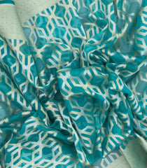Aquamarine Handloom Organza Soft Silk Saree With Geometric Jaal Motifs-SO4069