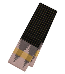 Black Handloom Kanchipuram Silk Saree With Stripes & Contrast Border-KA13670