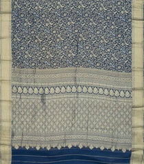Blue Mysore Crepe Silk Saree With Peacock Floral Motifs-MS3104