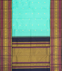 Turquoise Handloom Korvai Kanchipuram Silk Saree With Zari Buttas-KA16375
