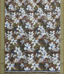 Dark Olive Printed Synthetic Linen Saree With Floral Motifs-SY0216